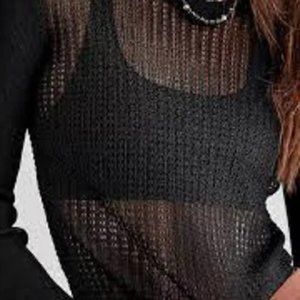 Free People H20 Crew Pullover Size Large in Black *Flawed*